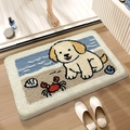 Absorbent bathroom rug featuring a cute cartoon dog and crab design on a beach - 40*60cm / Beach Puppy