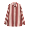 Camicia da donna classica a righe verticali rosse e bianche con colletto a rever - XS