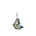 Detail of acrylic largemouth bass keychain with vibrant green and gold fish scales - Style 2