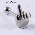 Silver stainless steel tongue ring with middle finger gesture design and 1.6x16x5mm sizing - 1.6mm / Middle Finger-Steel