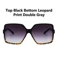 Vintage square sunglasses with black and leopard print frame and grey gradient lenses - Black Leopard Frame Gradient Grey Lens