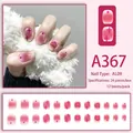Pink blush gradient press-on nails with purple stars and heart designs, set of 24 pieces - Glue Type / Pink Purple Gradient Heart Style (A367)