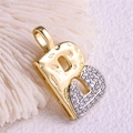 Pendentif lettre B bicolore or et argent avec zircons sertis sur corail blanc - Pendentif uniquement / Lettre: B