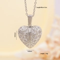 Elegant silver heart locket necklace with zircon wing pattern on adjustable chain - Feather Pattern Heart / Silver
