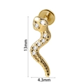 Gold stainless steel snake ear stud variant measuring 13mm height and 4.3mm width - #13-Snake / 1.2x6mm