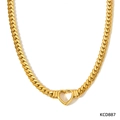 Golden heart-shaped cuban chain necklace with polished metallic finish and open heart charm - Gold Necklace (KCD887)