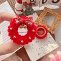 Handcrafted red plush Christmas wreath brooches with golden bows and bells - China Red Large Thick Wreath Ring Brooch / Approx 4.5cm