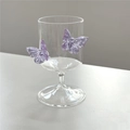 Detailed close-up of high borosilicate champagne glass with 3D purple butterfly accents - Plain / Purple