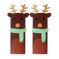 Set de dos lindas tarjetas navideñas de renos marrones con bufandas verdes para regalos - 12 Reno + 3 Pegatinas