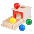 Montessori object permanence box with red drawer and four colorful wooden balls - Object Permanence Box (4 Balls) 0.47kg