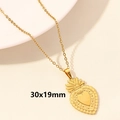 Golden 18k plated heart pendant necklace with crown detail and 30x19mm dimensions - Gold Sacred Heart with Flames (S549-G)