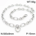 Bracciale a catena ovale d'argento con pendente a cuore 3D in acciaio inossidabile - Collana color acciaio (KN217619-Z)