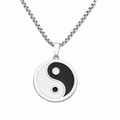 Silver stainless steel box chain necklace with black and white Yin Yang pendant charm - Tai Chi Yin Yang Pendant with Stainless Steel Chain