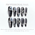 Dark cat-eye press-on nails set with moon charms, crystals, and metal chains - Extra Small (XS) / 1172-dark Glory