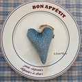 Blue heart fabric ornament with silver glitter, wooden bead and jute rope decoration - Heart-Blue