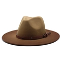 Classic two-tone wide brim fedora hat in brown and tan felt with leather buckle band - M (56-58cm) / Brown (Light Brown-Dark Brown Bicolor)