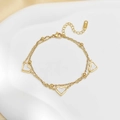Double-layer gold stainless steel bracelet with heart pendants and bead accents - Golden White