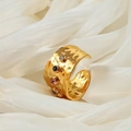 18k gold plated C-shape ring with colorful zircons and hammered metal texture - Adjustable Hammered With 4 Stones / Gold