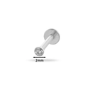 G23 titanium labret stud met 2mm heldere zirkonia en platte achterkant in zilver - Edelsteen Diameter 2mm / Zilver