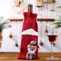 Christmas snowman wine bottle cover made of red faux linen with drawstring closure - Snowman / Red