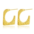 Hammered gold stainless steel C-shape stud earrings with irregular texture on white surface - Gold Hammered Irregular Hoop