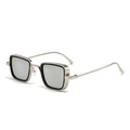Retro square metal sunglasses for men with thick frames and silver mirrored lenses - C9-Silver Frame Silver Mirror Lens