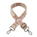 Detail of adjustable 3.8cm pink and beige geometric woven strap with metal buckle - Pink Gold Line Diamond + Gunmetal Buckle
