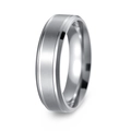 Mens 8mm matte silver stainless steel ring with brushed center and polished beveled edges - 6MM Silver