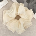 Crèmewitte oversized haarelastiek van geplooide mesh-stof met verfijnd gebloemd kantwerk - #8 Gebroken Wit 4 Lagen Ongeveer 19 Cm