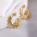 Luxurious asymmetrical sunburst gold stainless steel earrings on white silk fabric - Gold Sunburst