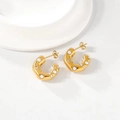 Pendientes en forma de C bañados en oro 18K con perlas y circonitas en bandeja - Dorado con Perla y Circonita