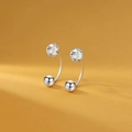 Minimalist S925 silver plated U-shape stud earrings with sparkling clear zircon stones - U-shaped Double Zirconia Earrings (A288)