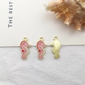 Pink seahorse pendant charm with gold alloy edges and top ring for DIY jewelry making - 1pc Pink Seahorse