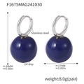 Orecchini a sfera blu scuro in acciaio inossidabile argento con altezza di 30mm - Colore Acciaio Blu Notte