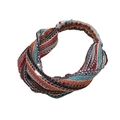 Knitted wide headband with colorful wave pattern and elastic back for women - Red-brown Turquoise Wave