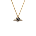Detailed view of a golden necklace featuring a black heart pendant with angel wings - Double Wings Heart Gemstone-Black