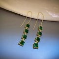 Elegant gold titanium steel earrings featuring cascading emerald green square crystals - 32# Emerald Square Ear Threader