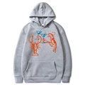 Sweat à capuche gris avec imprimé homard et cocktail, pull décontracté unisexe avec poche kangourou - Gris clair