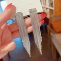 Long silver fringe tassel earrings with 925 silver needles in a stylish geometric design - E2001 Silver / 925 Silver Earring Post