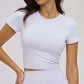 Slim fit lavender yoga crop top and high waist set in breathable elastic knit fabric - S / Romantic Purple