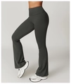 Deep grey-green high-waisted flared yoga pants with tummy control and slim fit design - S / Bottoms / Volcanic Gray