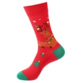 Christmas reindeer socks in vibrant red and green knit cotton with festive patterns - Reindeer With Lights (1292)