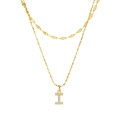 Double layered gold letter I necklace with sparkling crystal pendant for women - Gold-Letter I