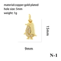 Detail view of 18K gold plated penguin pendant with cubic zirconia and size dimensions - Gold Penguin N-1