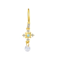 Gold septum nose ring featuring light blue center stone and sparkling white crystals - Gold Snowflake Nose Ring (K-707)
