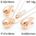 Polished rose gold stainless steel waterdrop necklace and earrings jewelry set for women - Rose Gold Water Drop Set - Large (KS217416-KFC)