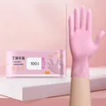 Pink nitrile disposable kitchen gloves in a 100-pack dispenser bag for cleaning - 9 Inch (Approx 24cm)/100 Pcs / Pink / S