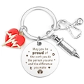 Portachiavi medico in acciaio inox con stetoscopio, siringa e ciondolo con citazione - Stile Inciso May you be proud (001)