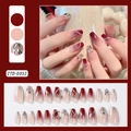 Burgundy and nude pink gradient press-on nails with silver glitter and rhinestone ZTD-0052 - Burgundy Nude Pink Gradient Paillette Style (ZTD-0052)