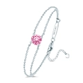 S925 sterling silver double chain bracelet featuring a 1ct round pink moissanite stone - October Pink Zirconia